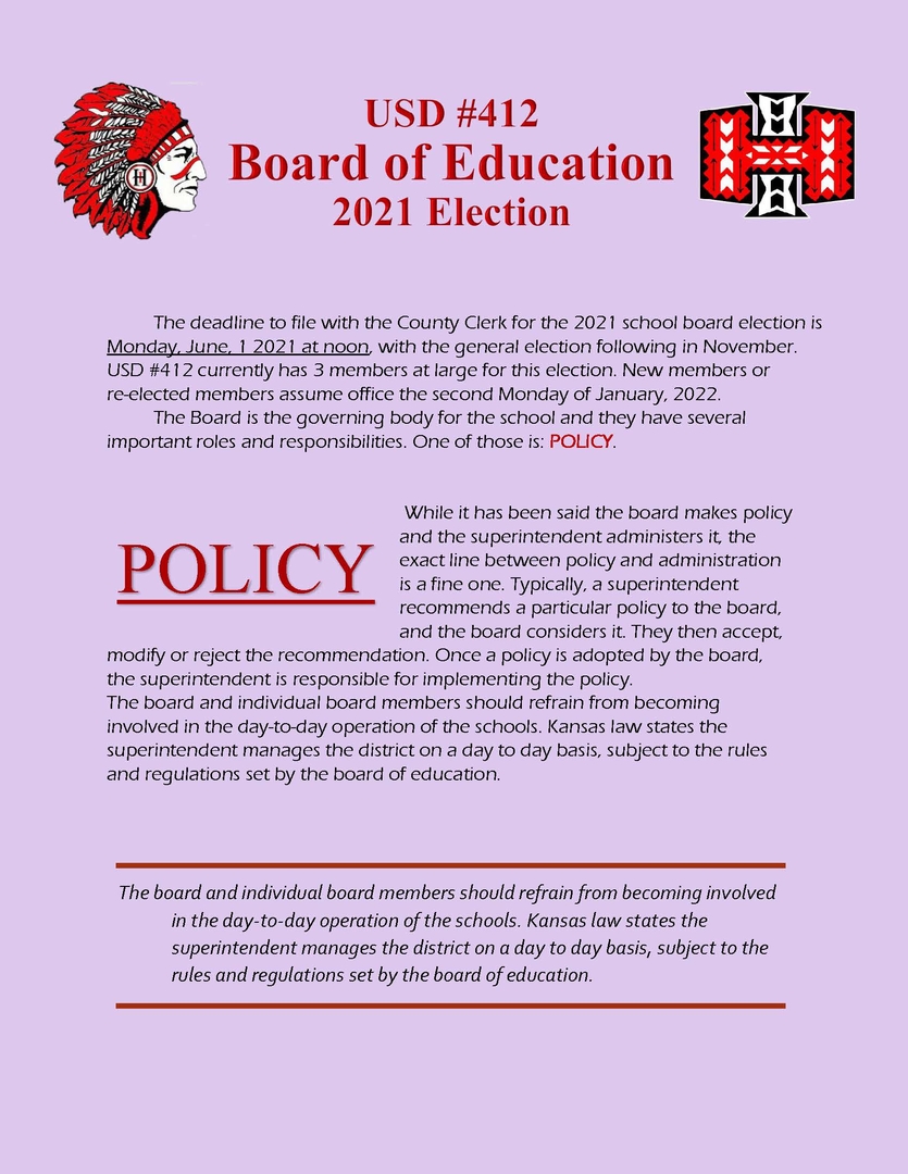 Hoxie Community Schools USD 412 School Board Election Information WEEK 4